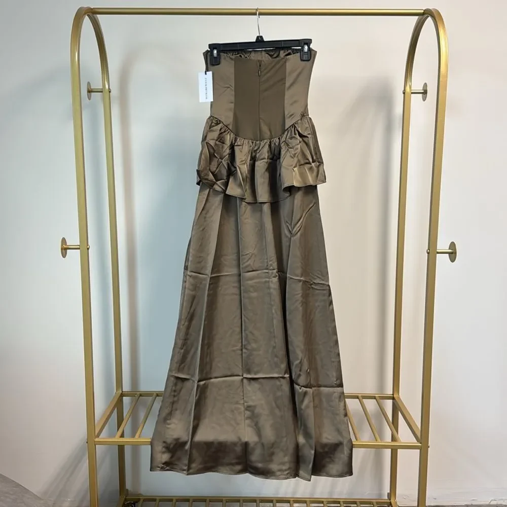 WeWoreWhat Strapless Corset Peplum Maxi Dress Brown 0 - Picture 6 of 10